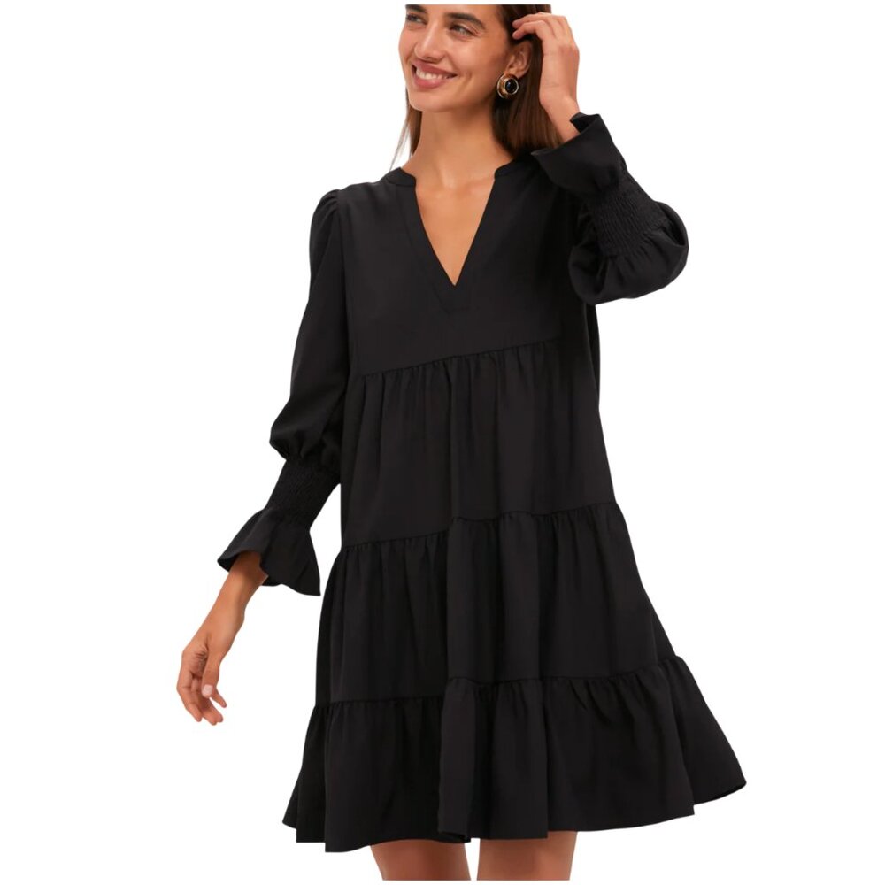 Tuckernuck Kenzo Dress black crepe size XXL tiered swing mini long sleeve